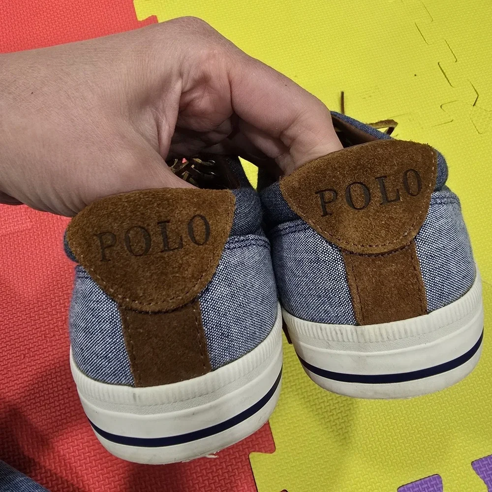 Polo Ralph Lauren Vaughn Saddle‎ Chambray Sneakers - Men's Size 8.5D - Blue/Tan